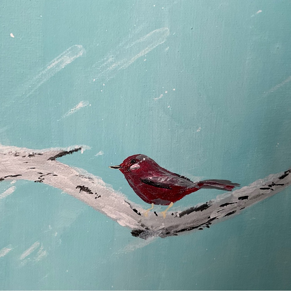 Birch Tree Red Bird original art work/acrylic painting/20x12/wall hanging - Picture 4 of 5
